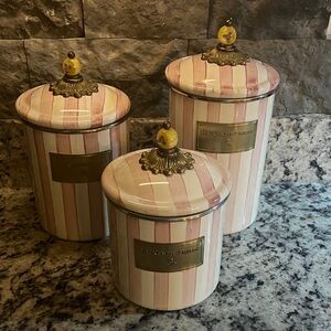 Mackenzie-Childs Vintage Bathing Hut Pattern Canister set of 3.  RARE in EUC!
